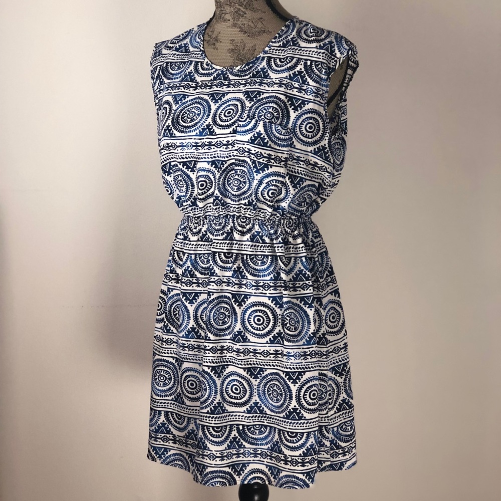 Blue and White Sleeveless Dress
